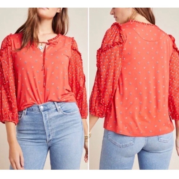 Anthropologie MAEVE Jacquin Lace Sleeve Top - Picture 13 of 13